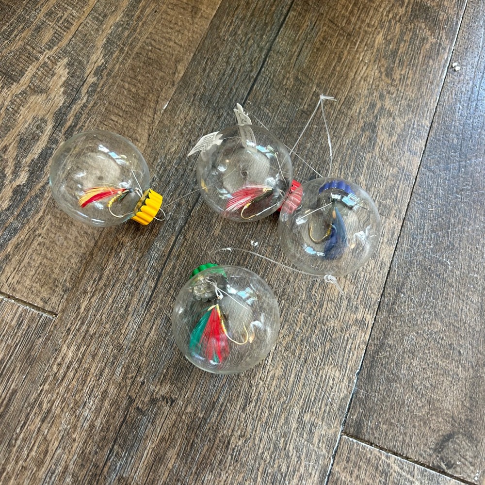 Department 56 Fly Fishing Lure Ornaments Glass Ball Decor Christmas 2.5" Set 4
